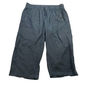 Athleta Womens Plus Size 26 Cabo 100% Linen Wide Leg‎ Pants Black (46x27)